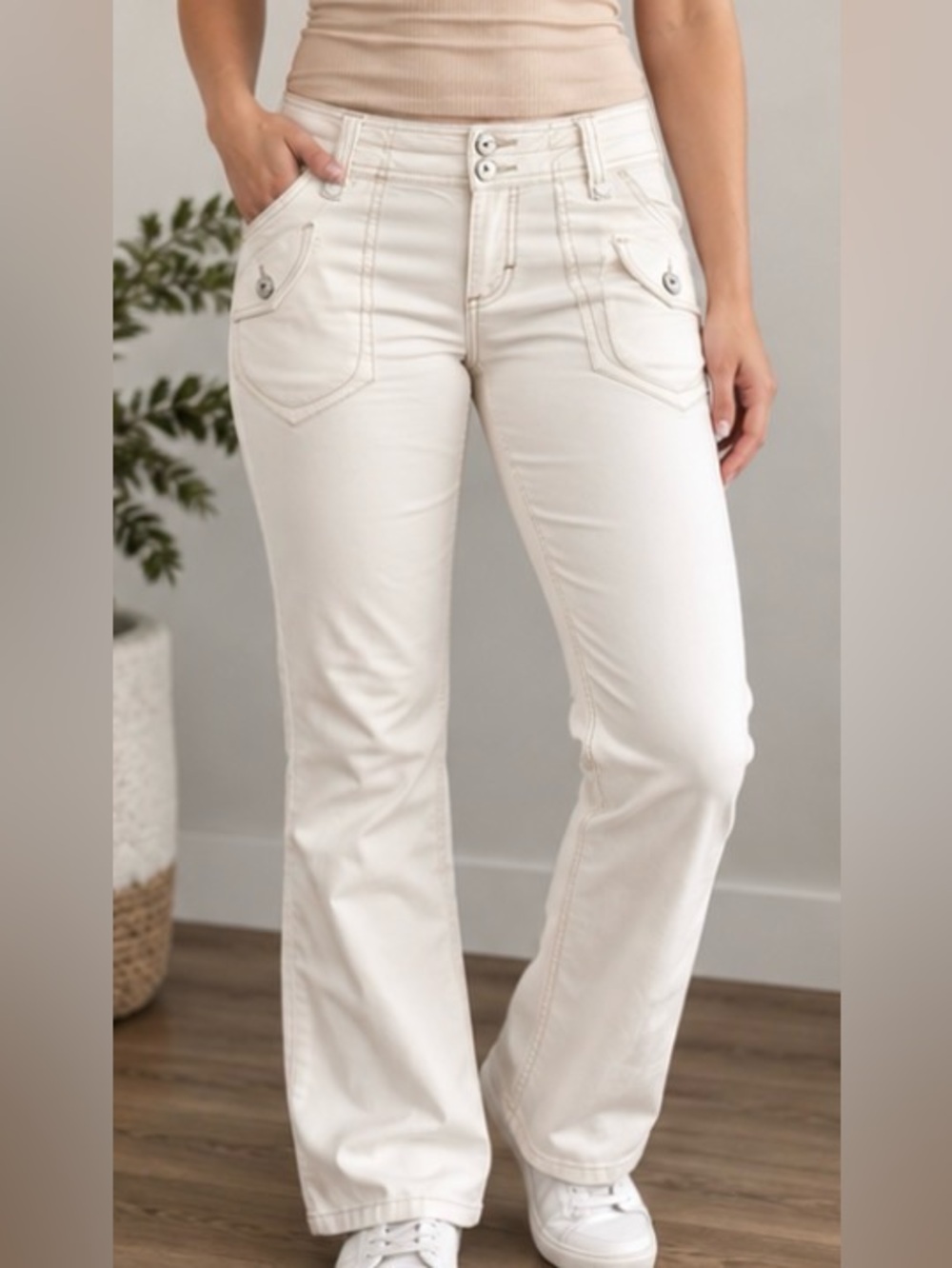 GLO Jeans Size 3 Junior Cream Bootcut Stretch Pants
